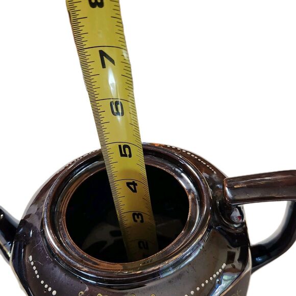 Vintage Japanese Teapot Brown Glazed Gold Trim Hand Painted 8 Sided Ceramic - Picture 13 of 16